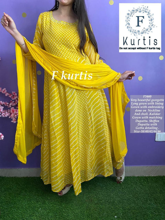 Rajool's yellow colored kurti with matching York pattern and designer  sleeves and white matching lace, along with matching pant.